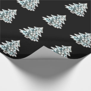 Black and White Faux Glow Christmas Tree Pattern Wrapping Paper