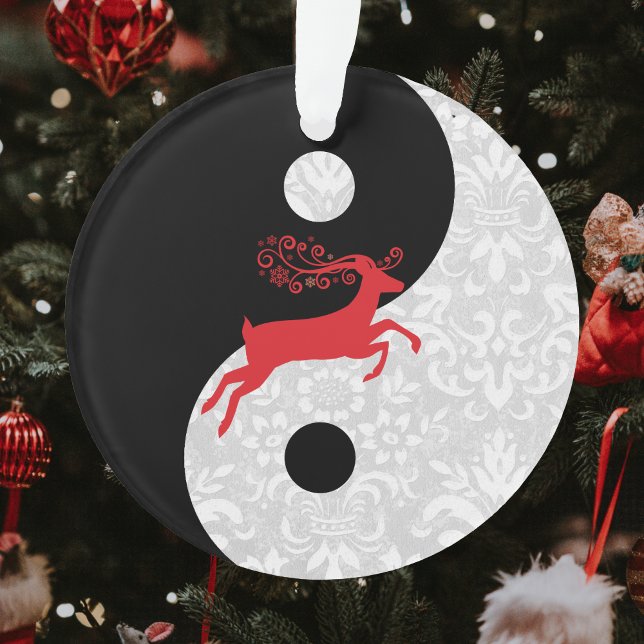 Black and White Faux Lace Yin Yang with Red Deer Ornament (Creator Uploaded)