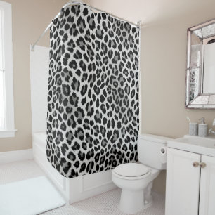 Black and White Faux Leopard Skin Pattern Print Shower Curtain