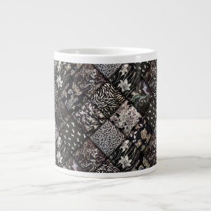 Black and White Faux Patchwork Quilting Large Coffee Mug