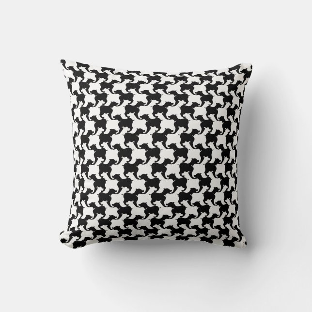 Black and White Faux Pied de Poule Fashion Pillow (Front)