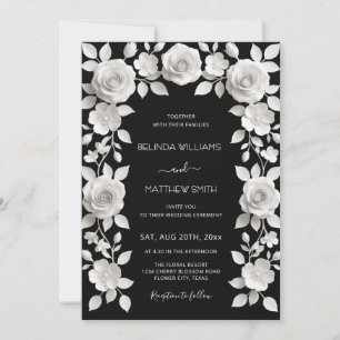  Black And White Faux Relief Roses Frame Wedding  Invitation