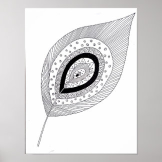 Black and white feather doodle poster