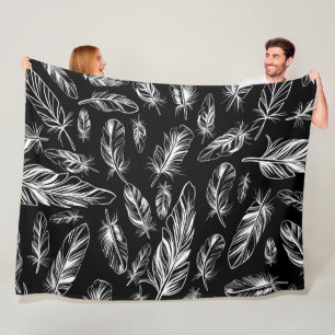 Black and White Feather Fleece Blanket