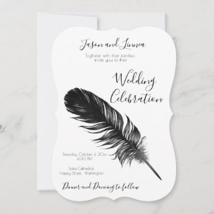 Black and White Feather Minimalist Elegant Invitation