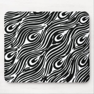 Black And White Feather Pattern Mouse Pad