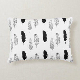 Black and White Feathers Decorative Cushion