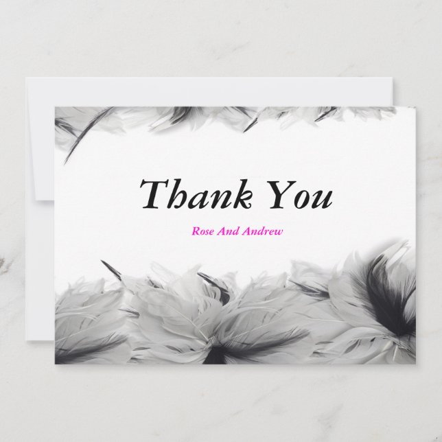 Black And White Feathers Invitation Card (Front)