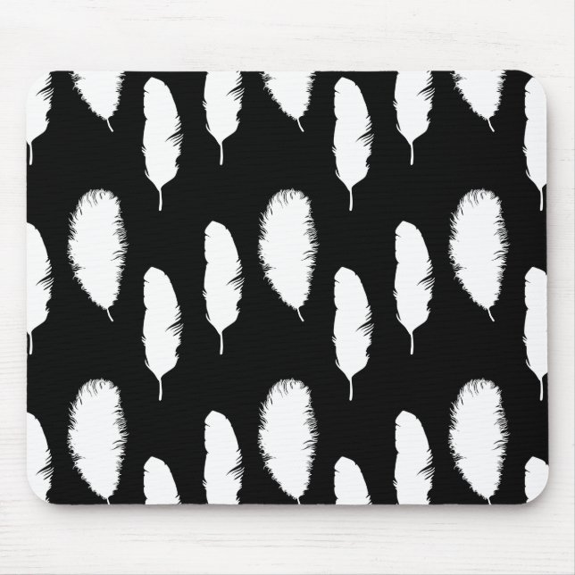 Black and White Feathers Mouse Pad (Front)