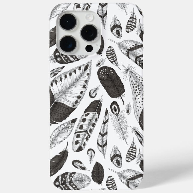 Black and white feathers pattern Case-Mate iPhone case (Back)