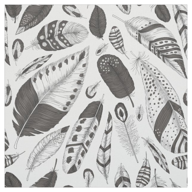 Black and white feathers pattern fabric (Swatch)