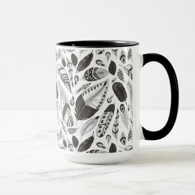 Black and white feathers pattern mug (Right)