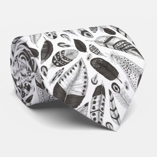 Black and white feathers pattern tie