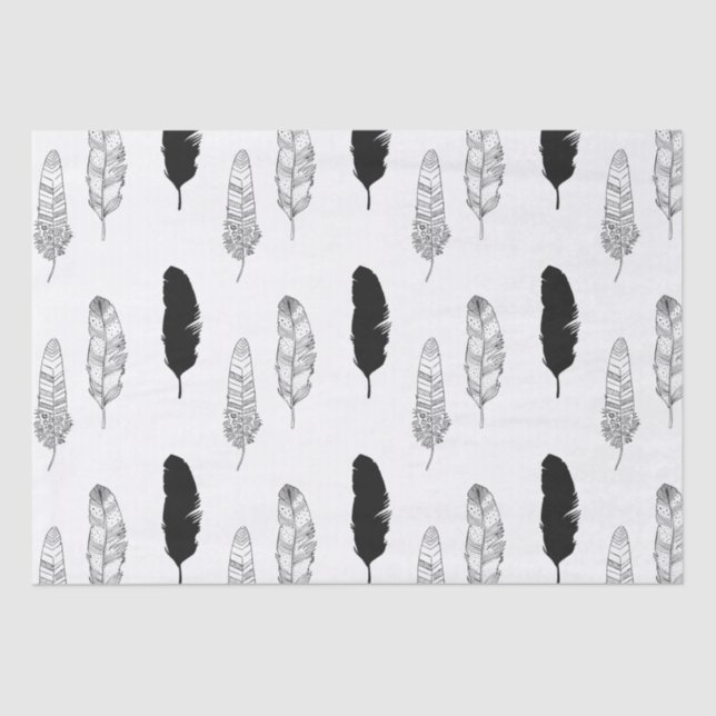 Black and White Feathers Tissue Paper (Front)