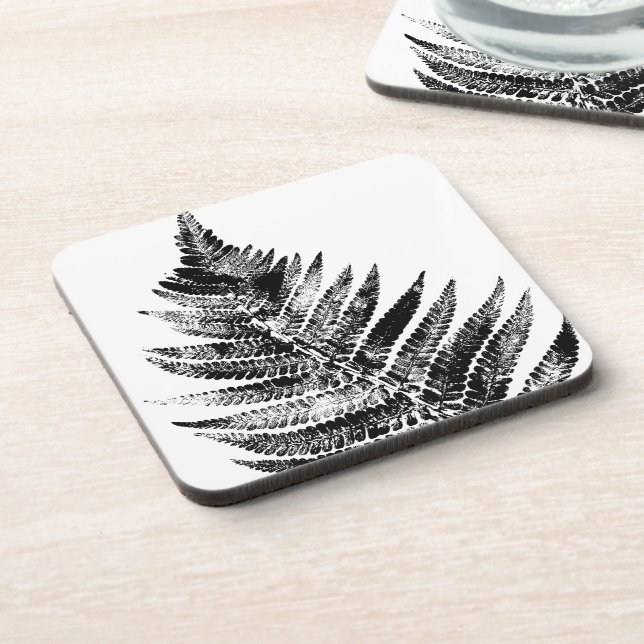 Black and White Fern Leaf Print Coaster (Left Side)