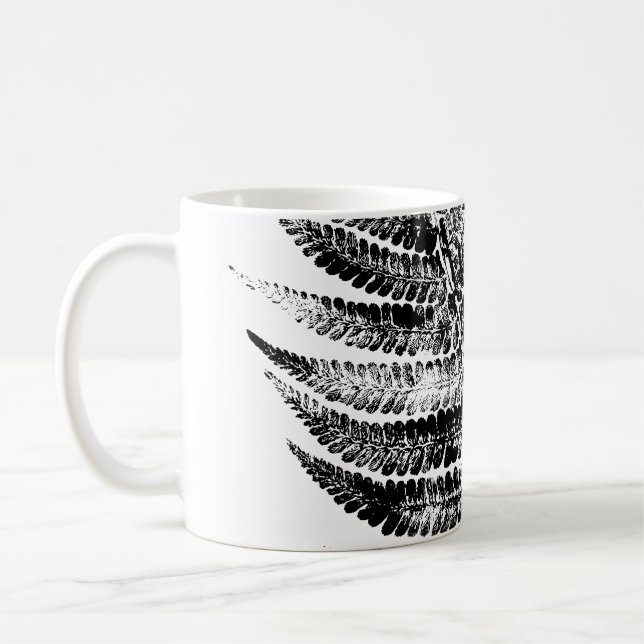 Black and White Fern Leaf Print Coffee Mug (Left)