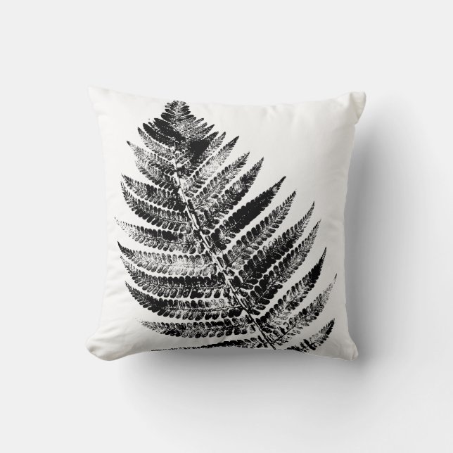 Black and White Fern Leaf Print Cushion (Front)