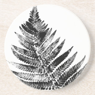 Black and White Fern Leaf Print Round Coaster