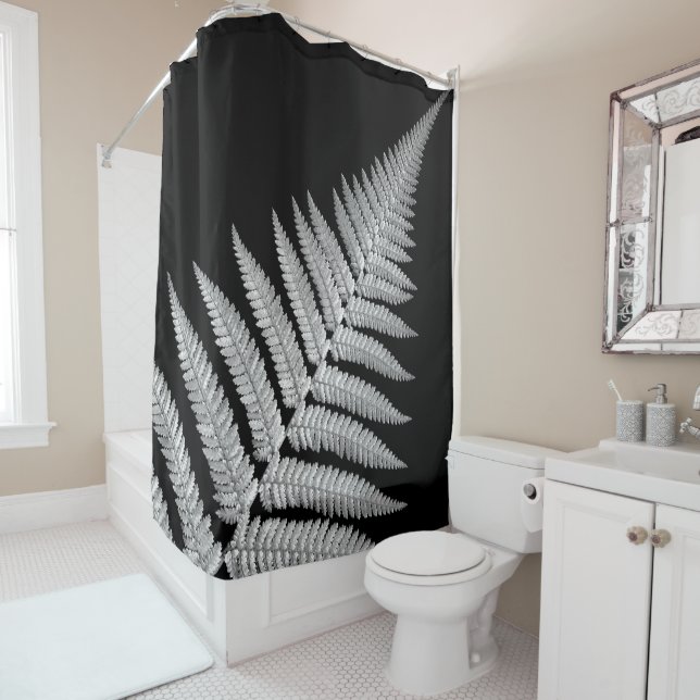 Black and White Fern Shower Curtain (In Situ)