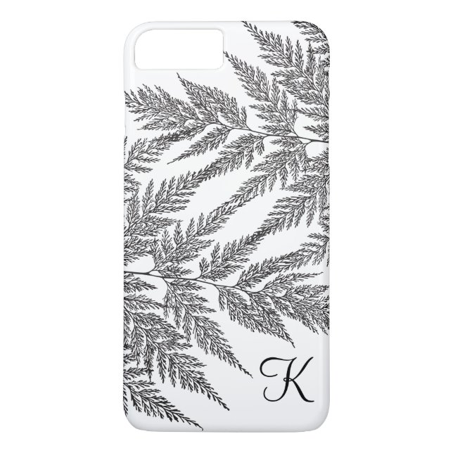 Black and White Fern Silhouette Monogram Case-Mate iPhone Case (Back)