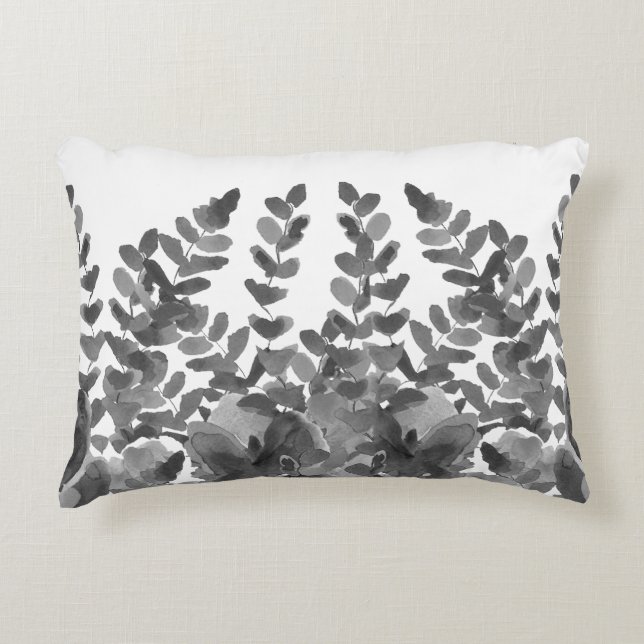 Black and White Ferns Decorative Cushion (Front)