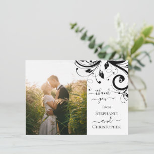 Black and White Festive Swirl Photo Thank You Card