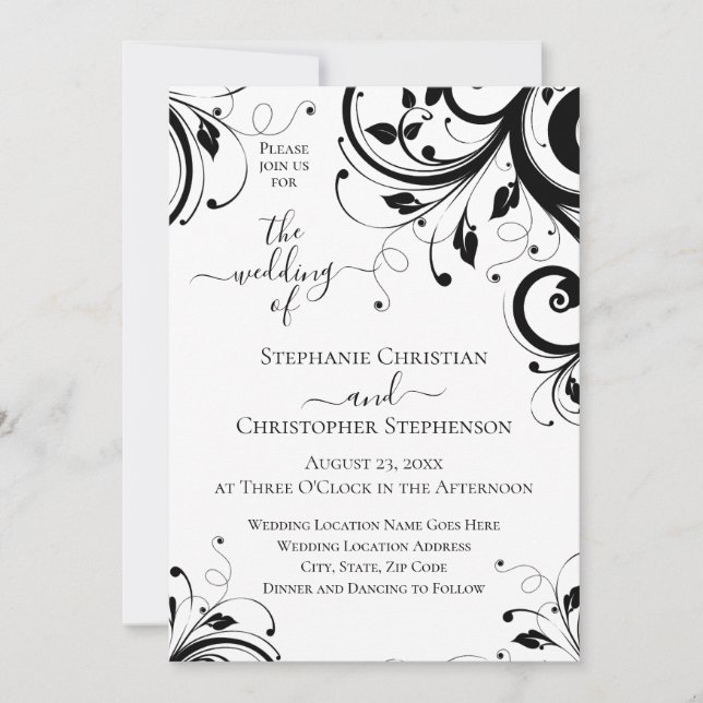 Black and White Festive Swirl QR Code All in One I Invitation (Front)