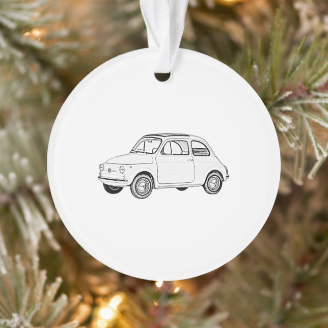 Black and White Fiat 500 Topolino Illustration Ornament (Tree)
