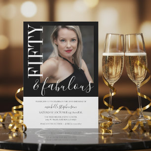 Black And White Fifty And Fabulous Photo  Invitation