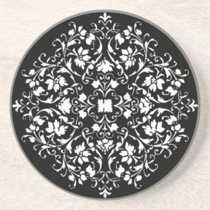 Black and White Filigree damask Coaster
