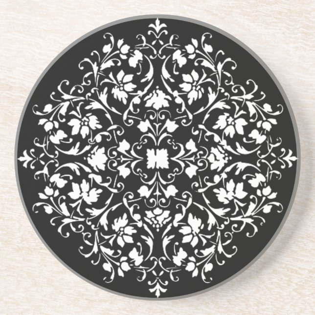Black and White Filigree damask Coaster (Front)