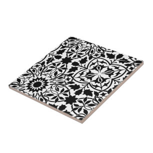 Black and White filigree Tile