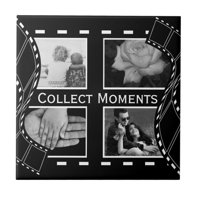 Black and White Film Reel Custom Photo Ceramic Tile (Front)