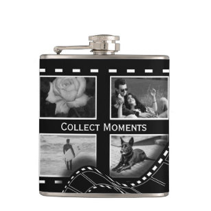 Black and White Film Reel Custom Photo Hip Flask