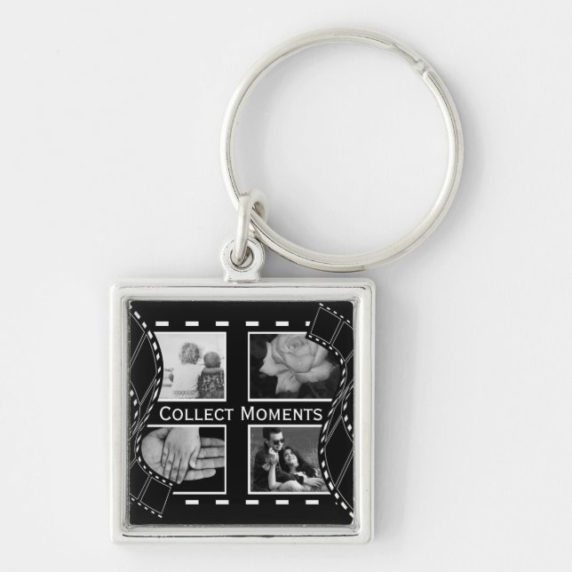 Black and White Film Reel Custom Photo Key Ring (Front)
