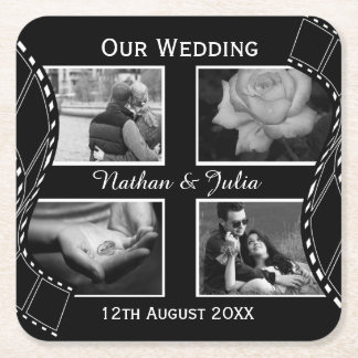 Black and White Film Reel Custom Photo Square Paper Coaster