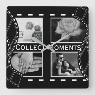 Black and White Film Reel Custom Photo Square Wall Clock