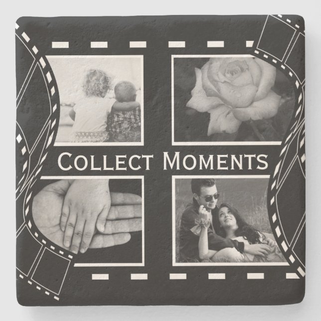 Black and White Film Reel Custom Photo Stone Coaster (Front)