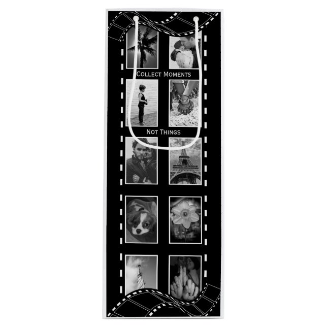 Black and White Film Reel Custom Photo Wine Gift Bag (Front)