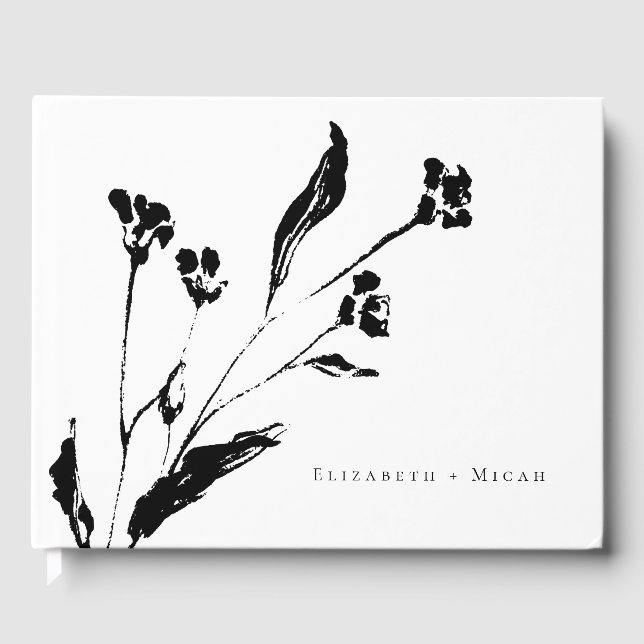 Black and White Fine Art Botanical Branch Wedding Guest Book (Front)