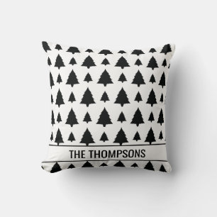 Black And White Fir Christmas Tree Pattern & Text Cushion