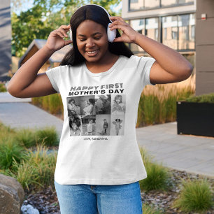 Black and White First Mother Day Photo Collage  T-Shirt