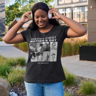 Black and White First Mother Day Photo Collage  T-Shirt