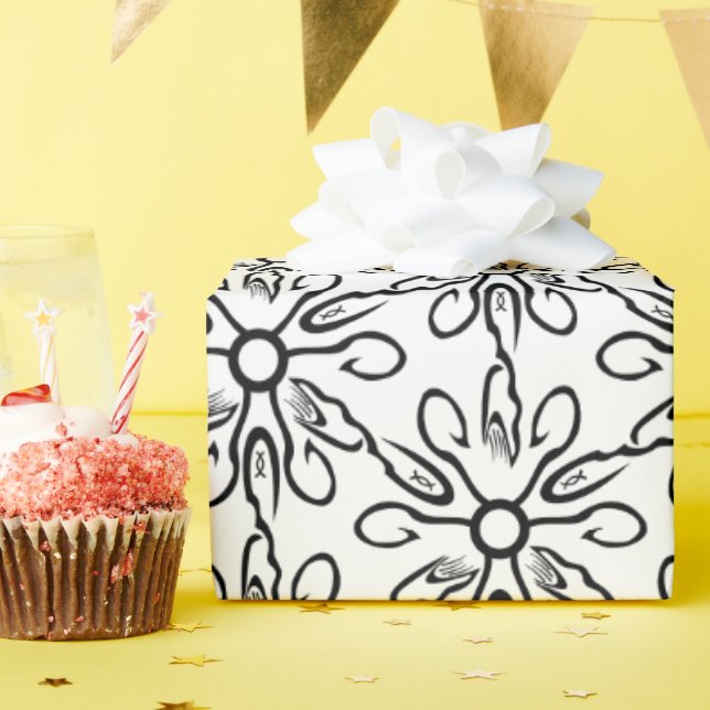 Black and White Fish and Hook Pattern Wrapping Paper (Birthday Party)