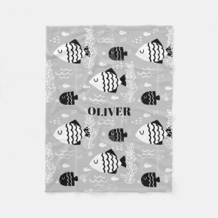 Black And White Fish Fleece Blanket