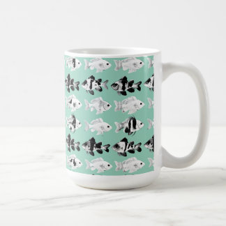 Black and white fish on teal background  coffee mug
