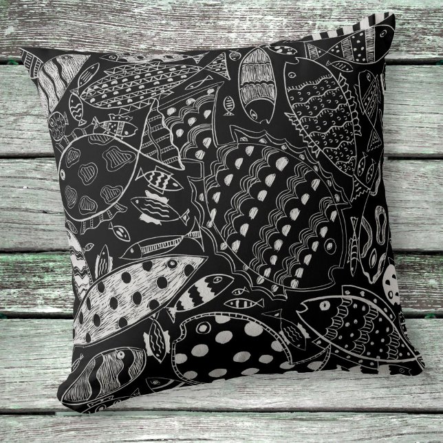 Black And White Fish Pattern Modern Art Cushion (Creator Uploaded)
