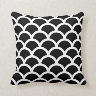 Black and White Fish Scale Mermaid Pattern Cushion