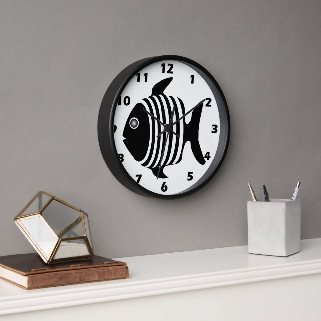 Black And White Fish Wall Clock (Office)
