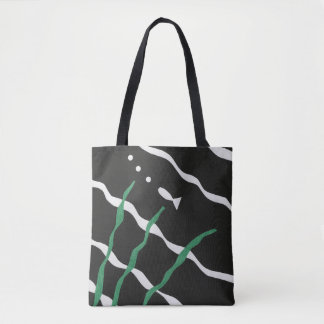 Black and White Fish with bubbles and seaweed Tote Bag